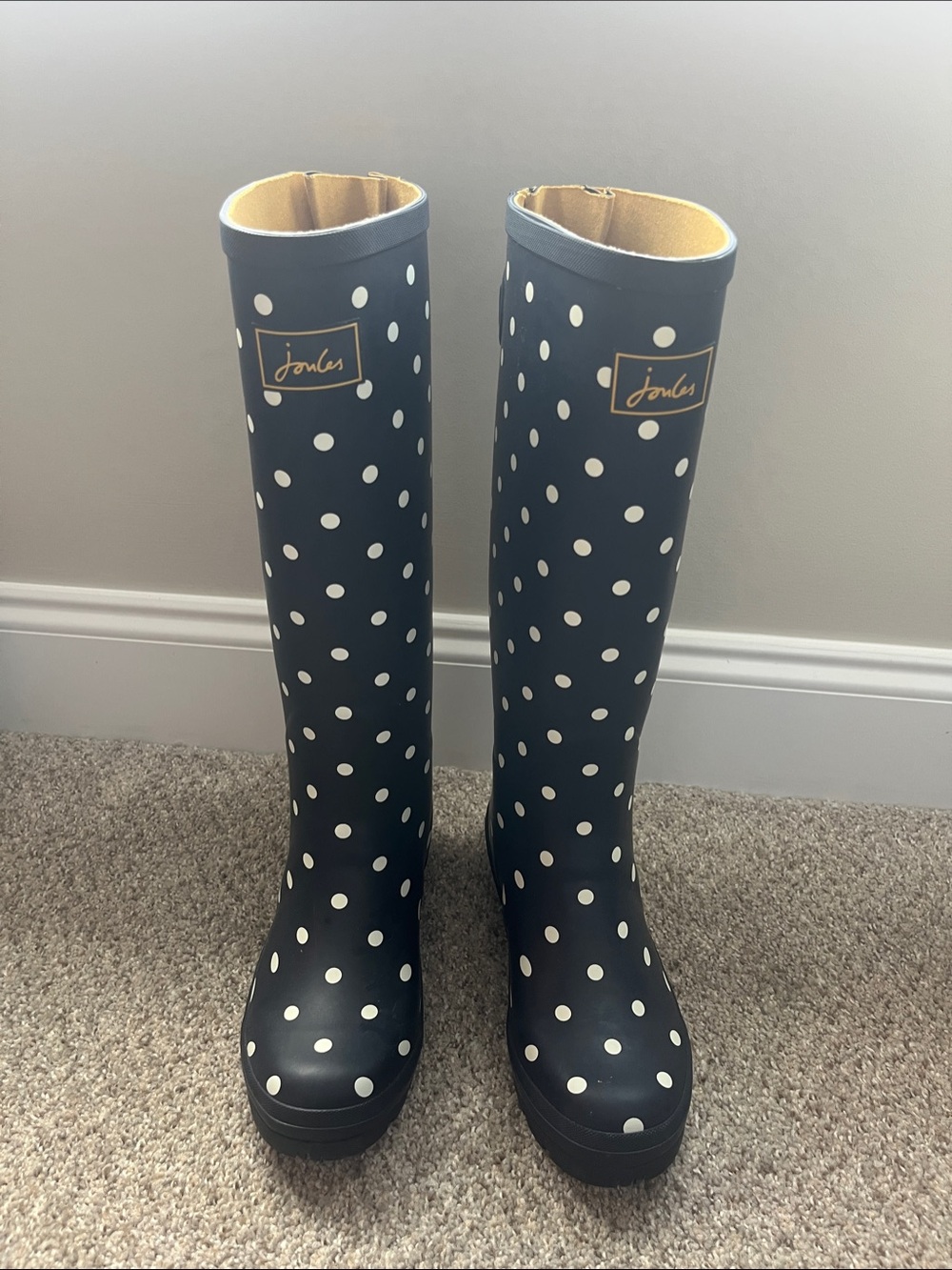 Joules Navy & White Polka Dot Tall Rain Boots - Women's